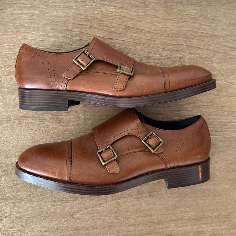 Cole Haan Grand ØS Double Monk Strap Leather Dress Shoes Brown Men’s 7.5